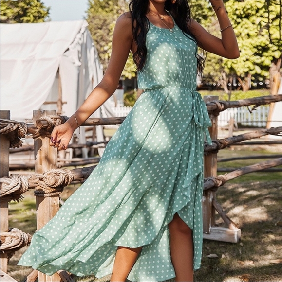 Mint Polka-dot Halter Dress - Picture 2 of 5